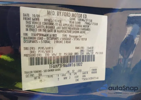 2010 Ford Focus Se из США, поврежденный, VIN 1FAHP3FN6AW161802